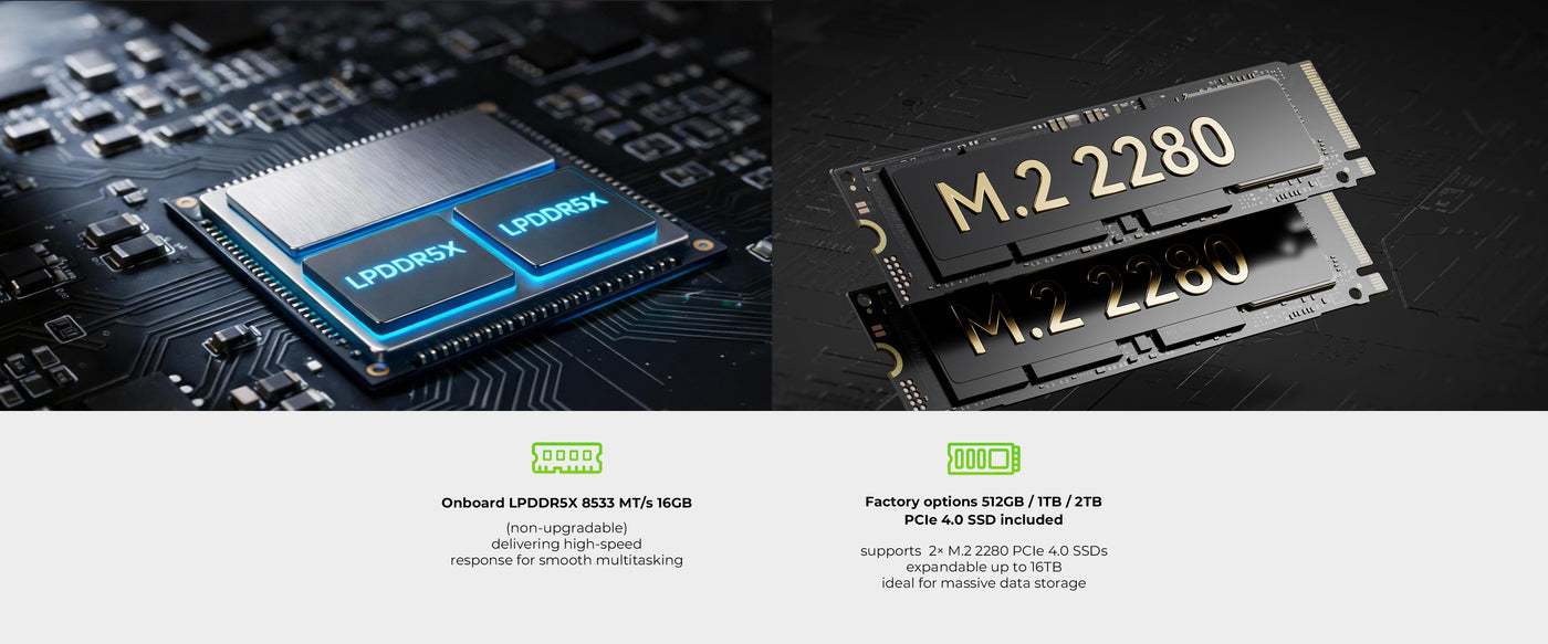זיכרון LPDDR5X מהיר במיוחד והרחבת Dual PCIe 4.0 מתקדמת