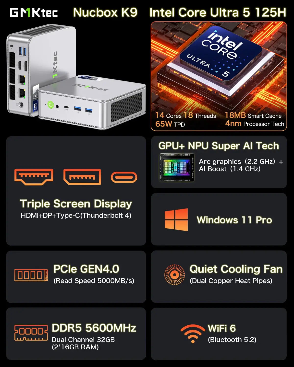 GMKtec NucBox K9 Mini PC Intel® Ultra 5 125H - GMKtec GMKtec NucBox K9 Mini PC Intel® Ultra 5 125H - GMKtec