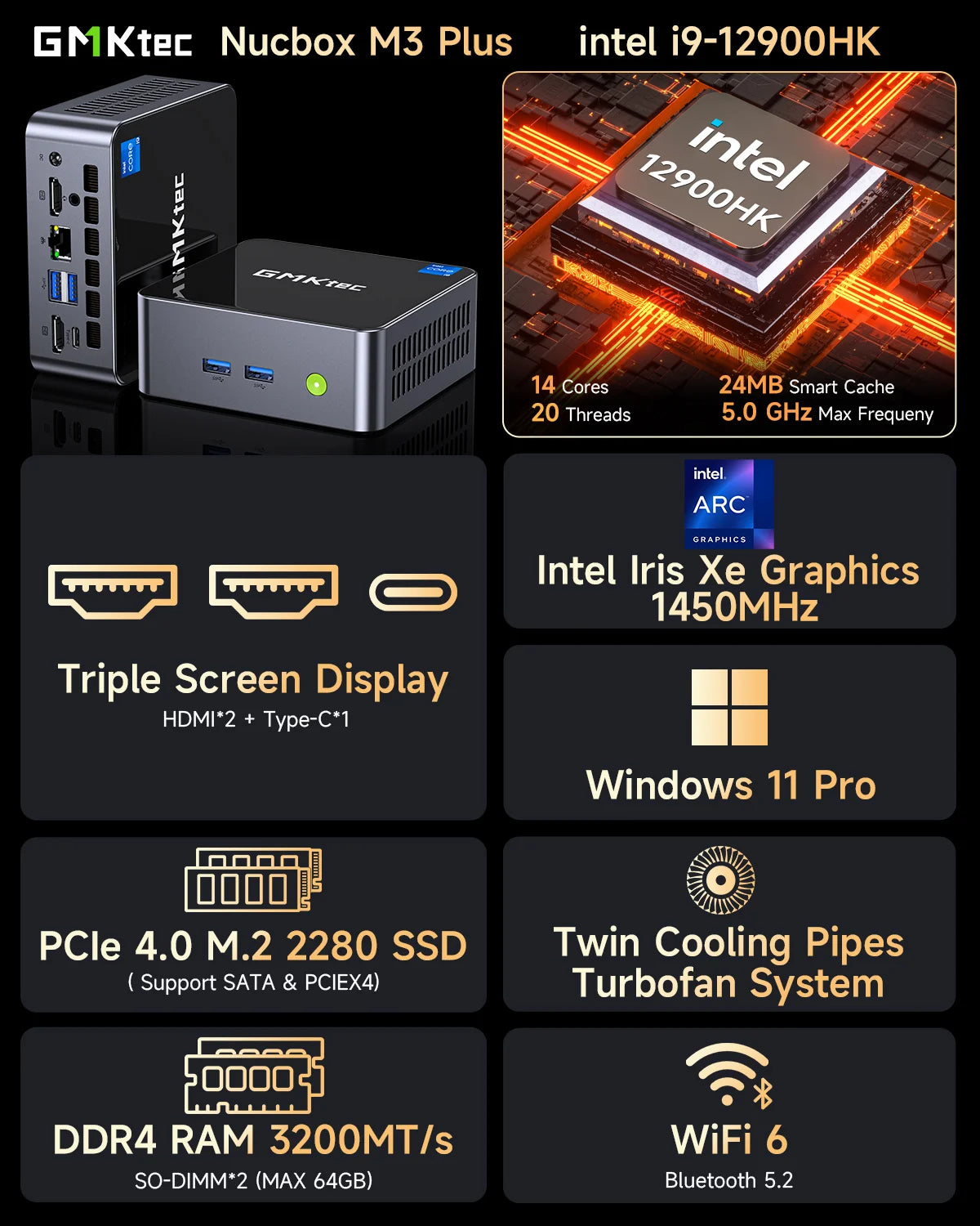 GMKtec NucBox M3 Plus Mini PC Intel® 12th Core™ i9-12900HK