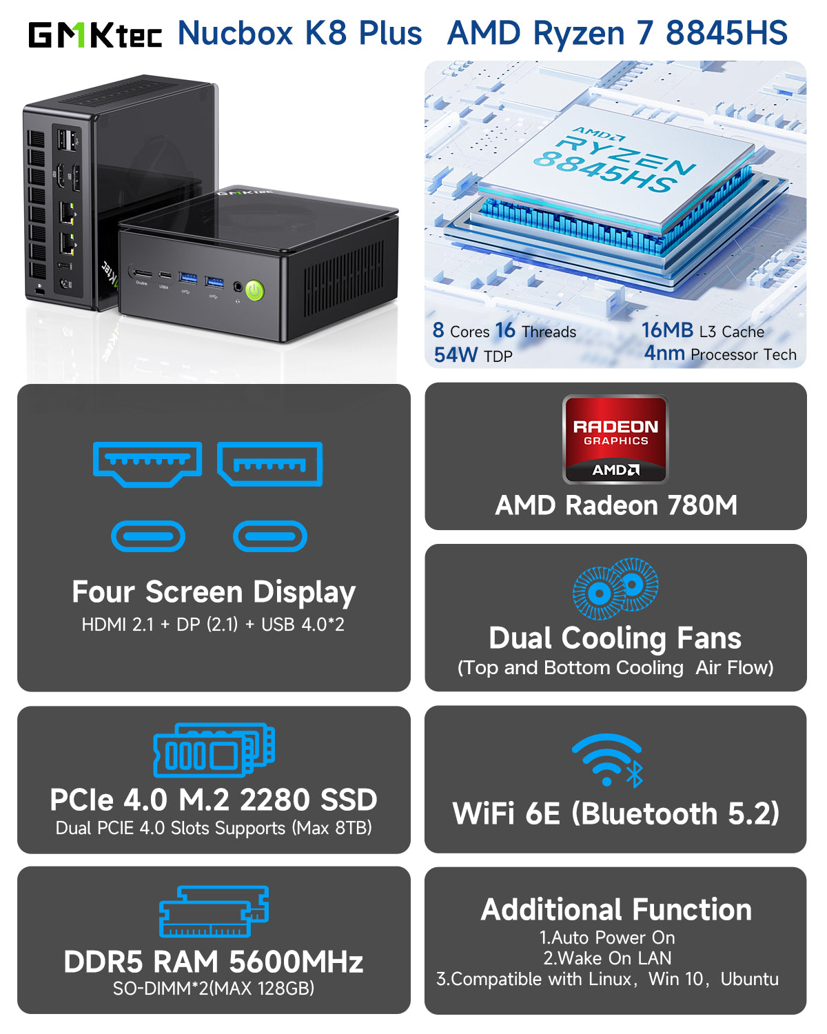 GMKtec NucBox K8 Plus AMD Ryzen™ 7 8845HS Mini PC