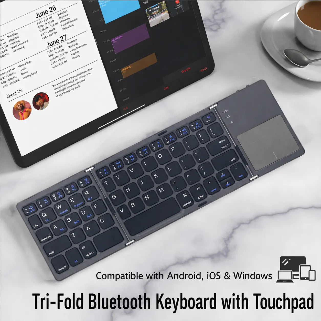 Mini Portable Tri-Fold Bluetooth Keyboard with Touchpad GMKtec US