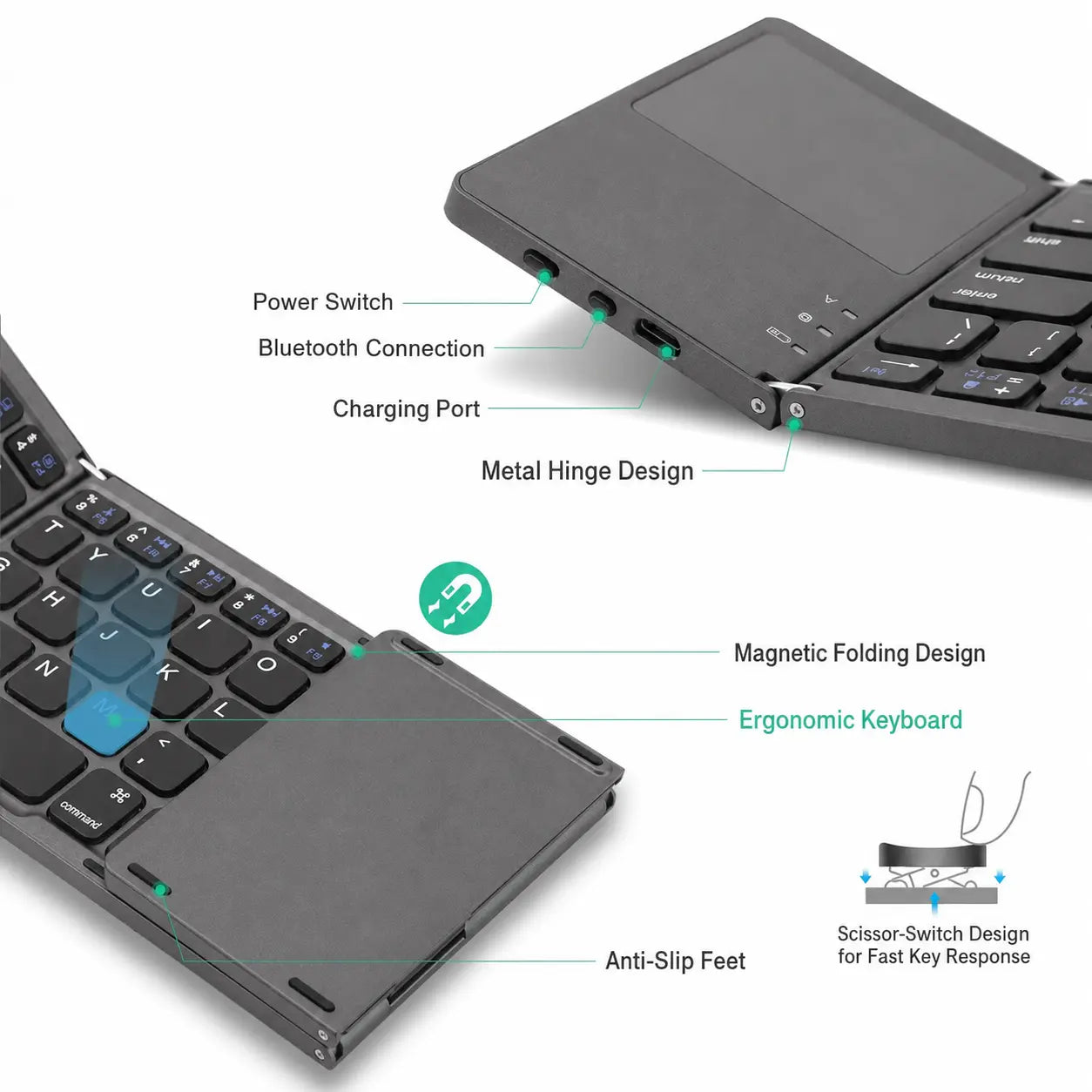 Mini Portable Tri-Fold Bluetooth Keyboard with Touchpad GMKtec US