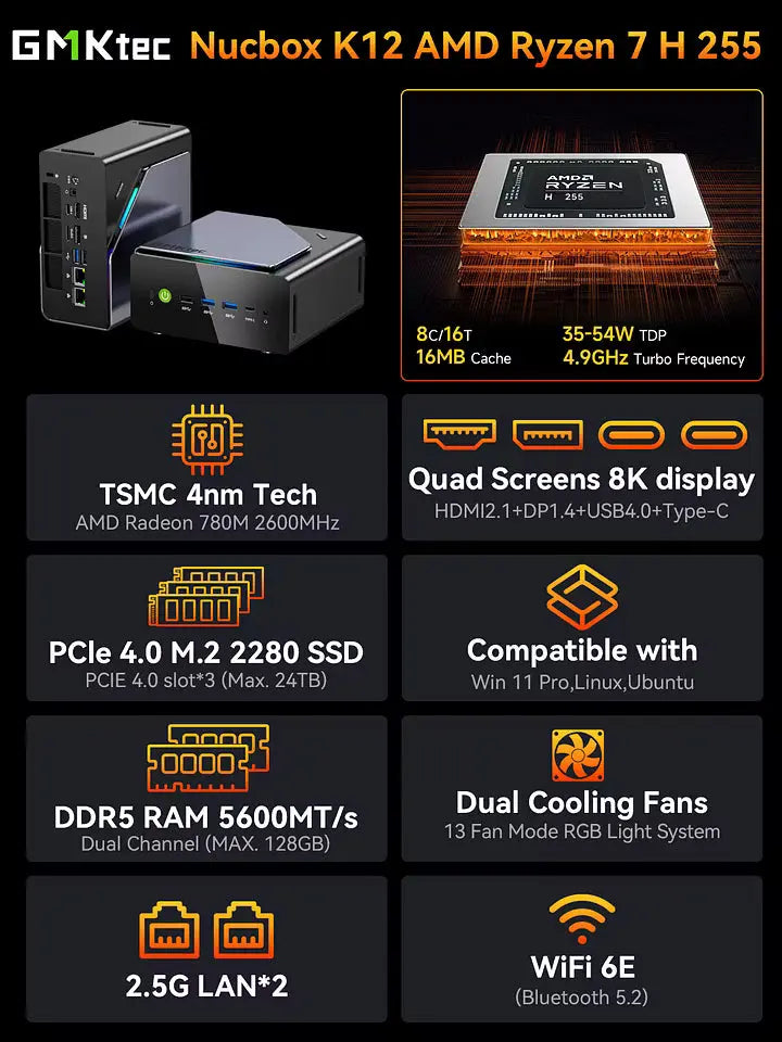 GMKtec K12 Mini PC AMD Ryzen™ 7 H 255 - GMKtec GMKtec K12 Mini PC AMD Ryzen™ 7 H 255 - GMKtec