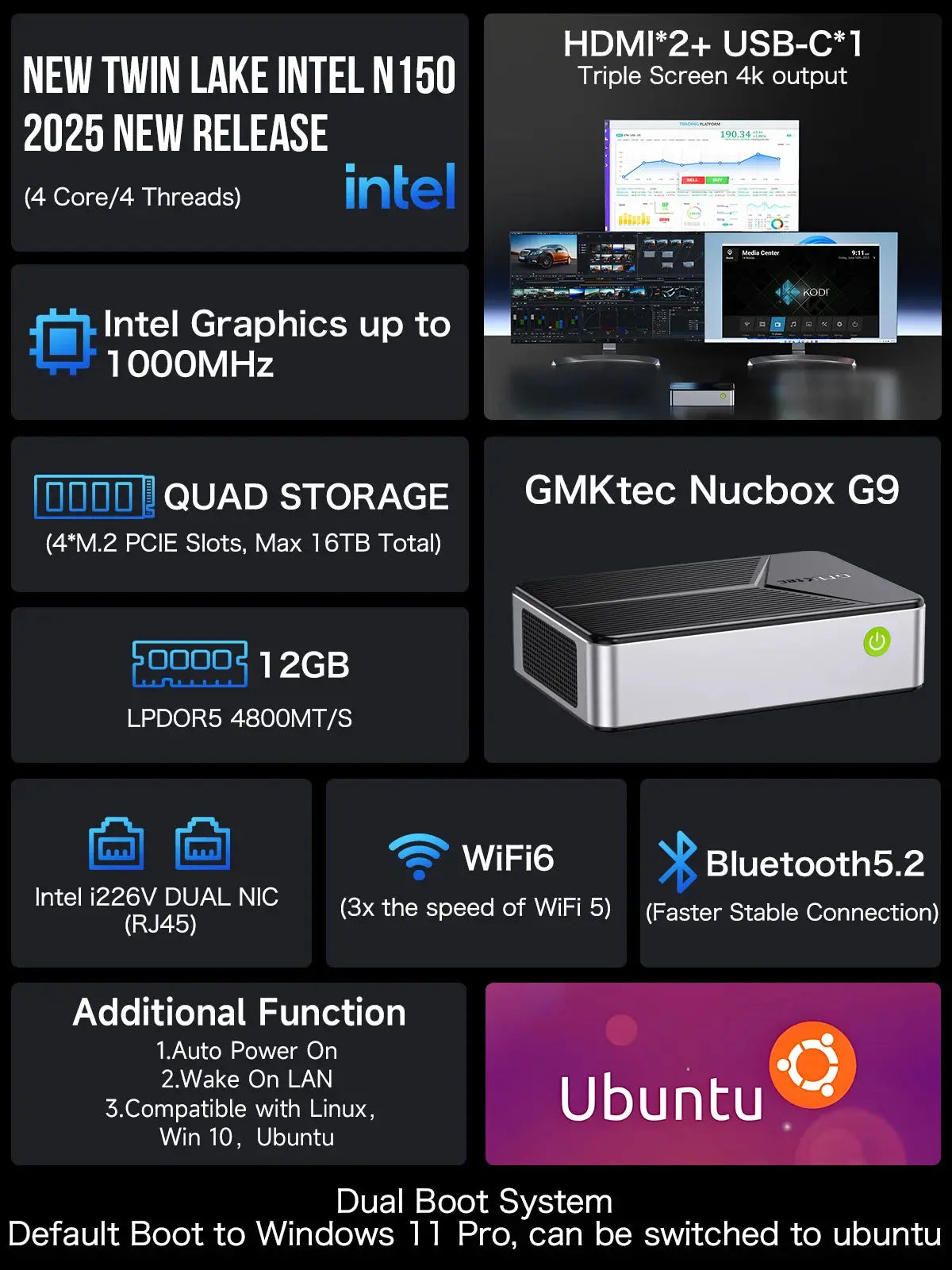 GMKtec NucBox G9 Mini PC Intel® Twin Lake N150 Dual-system 4-bay NAS GMKtec US